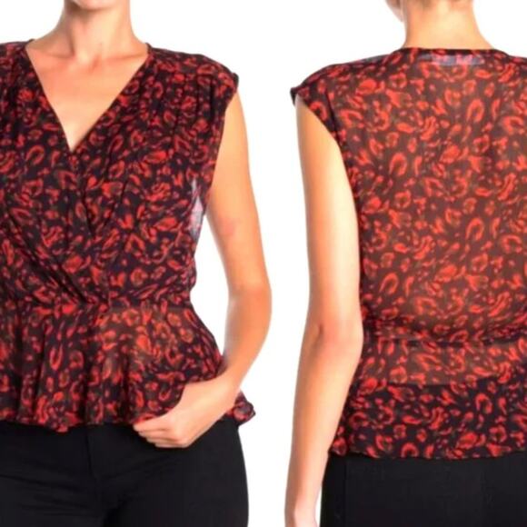 ASTR The Label Ladies Black and Red Sheer Blouse Size Small - Picture 1 of 7